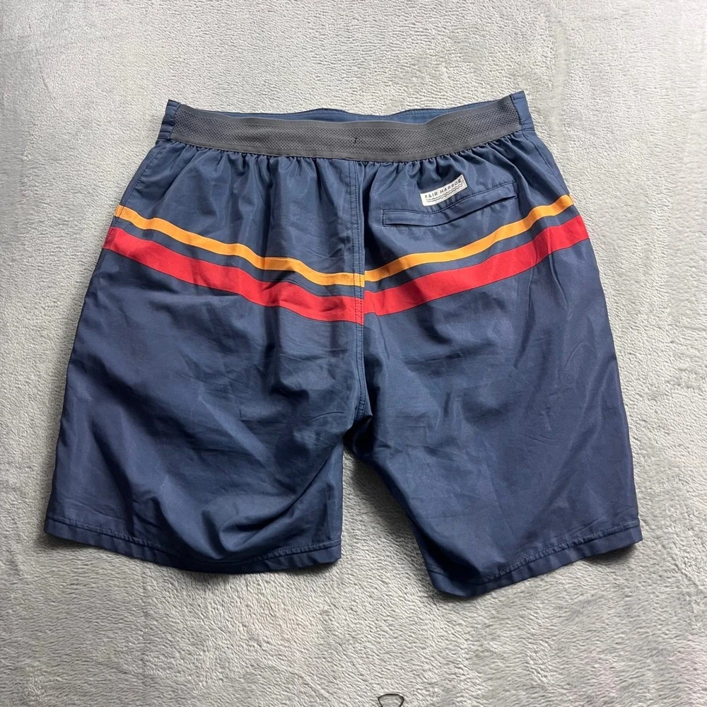 Fair Harbor Mens Navy Blue Striped Board Shorts Swim Trunks Size L Retro Stretch